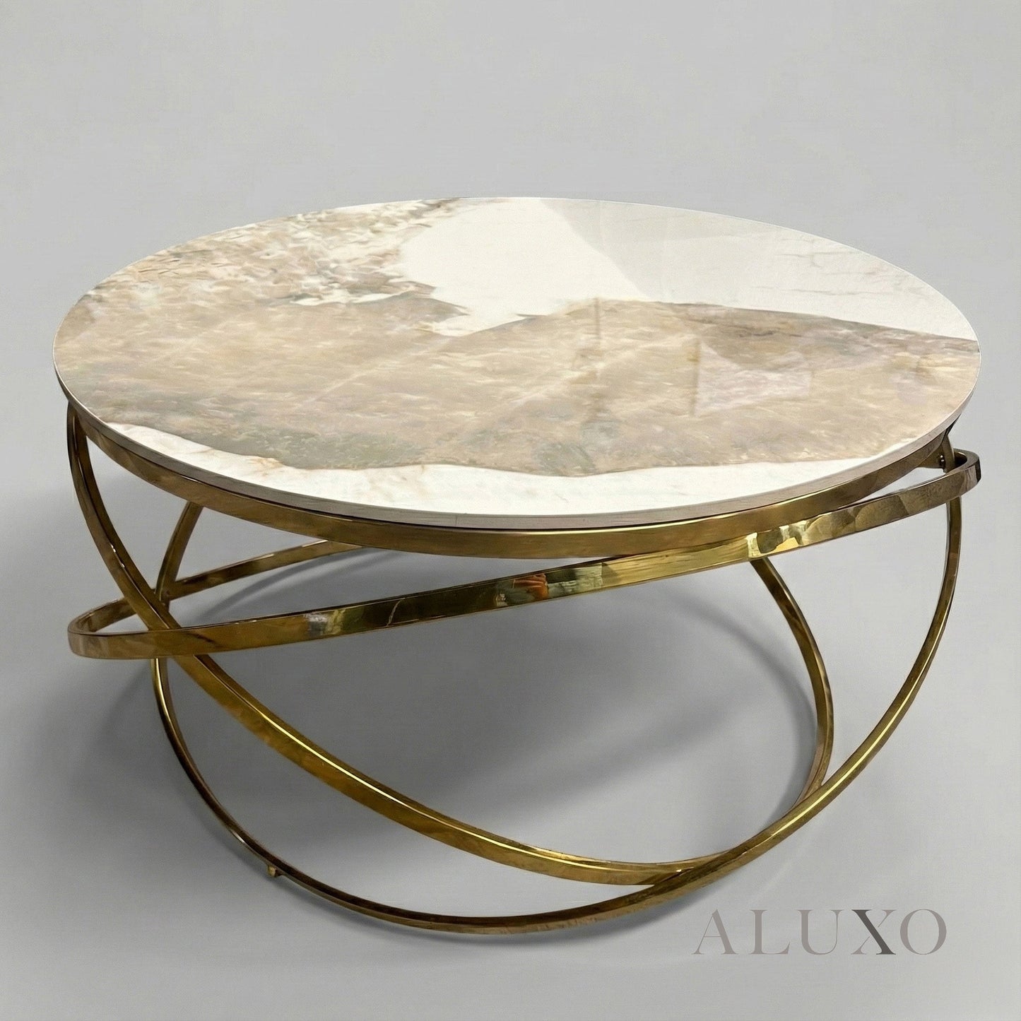 Stig Gold Round Coffee Table with Cream Sintered Stone Top – 80cm