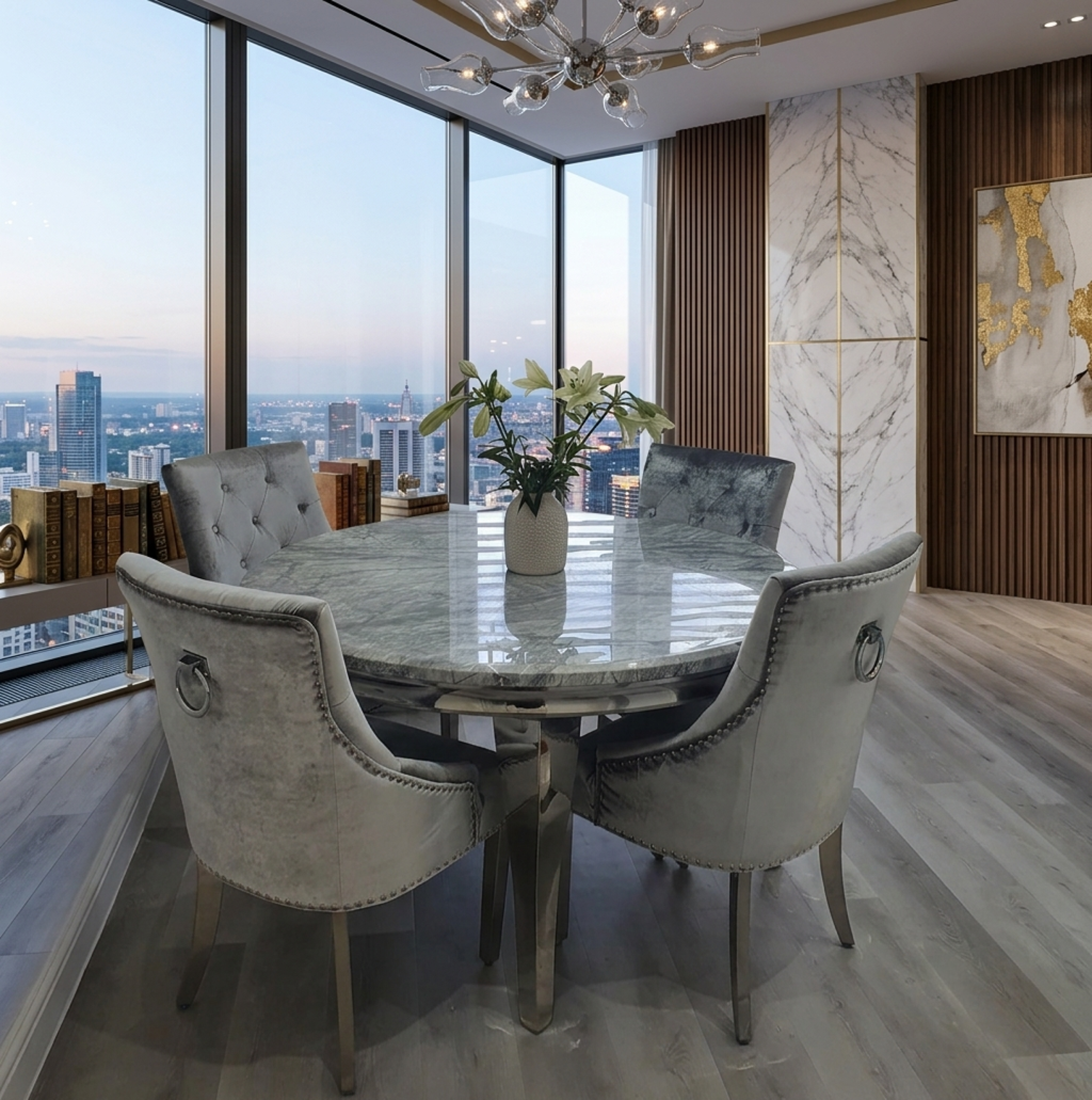 Lewis Round Marble Dining Table With 4 Cheshire Knockerback Chairs