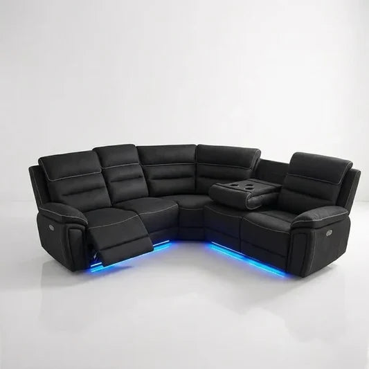 Milano Platinum Fabric Electric Corner Recliner Sofa USB charging