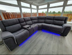 Hannah Electric Recliner Corner Sofa Grey Microfibre Fabric with USB Port, LED Lights & Cup Holders