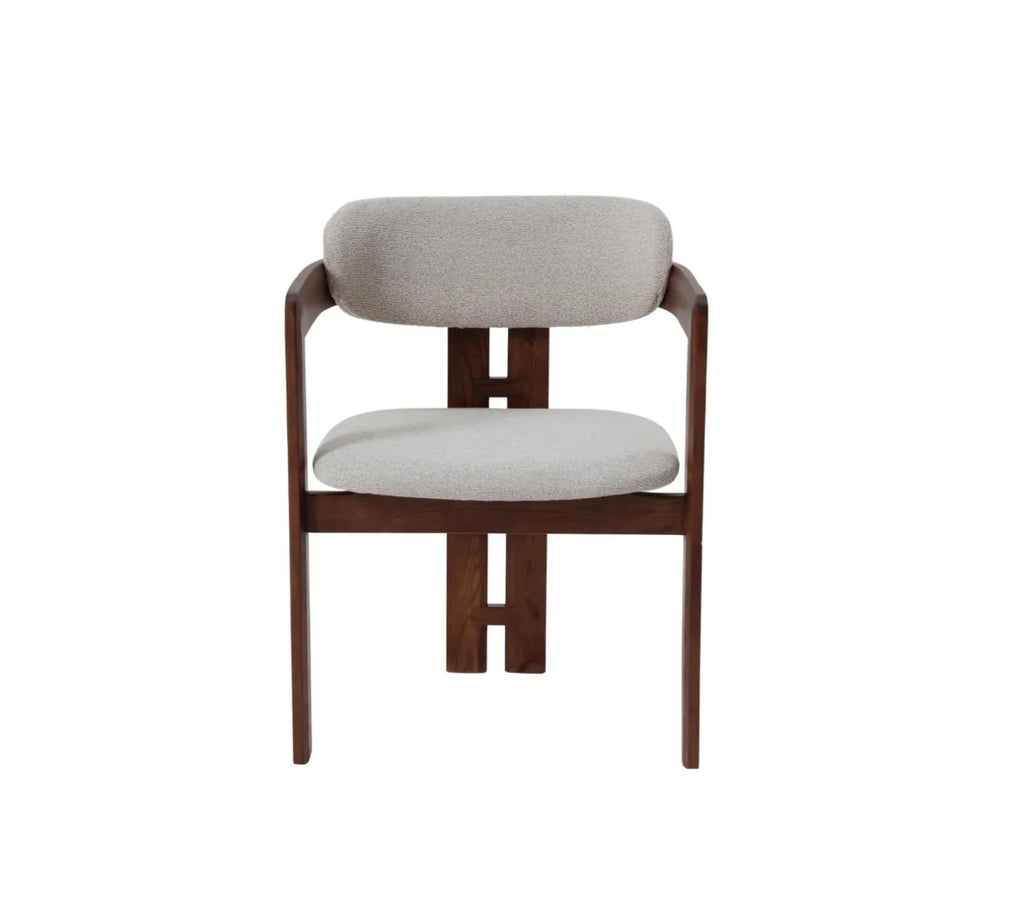 Claria Walnut Dining Chair in Oatmeal Boucle – Wooden Frame Upholstered Seat