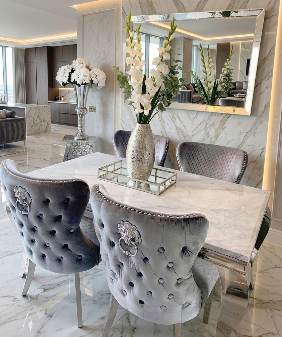 Louis Marble Dining Table with Chairs