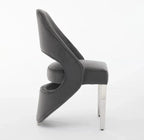Pair of 2 Santorini Dining Chairs Grey Plush Velvet Chrome Leg
