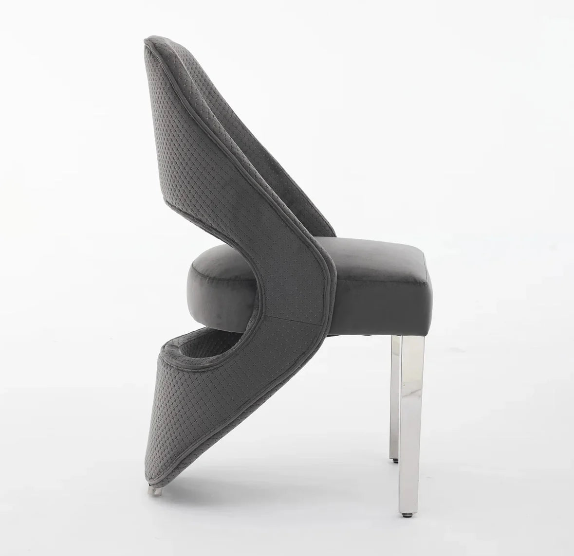 Pair of 2 Santorini Dining Chairs Grey Plush Velvet Chrome Leg