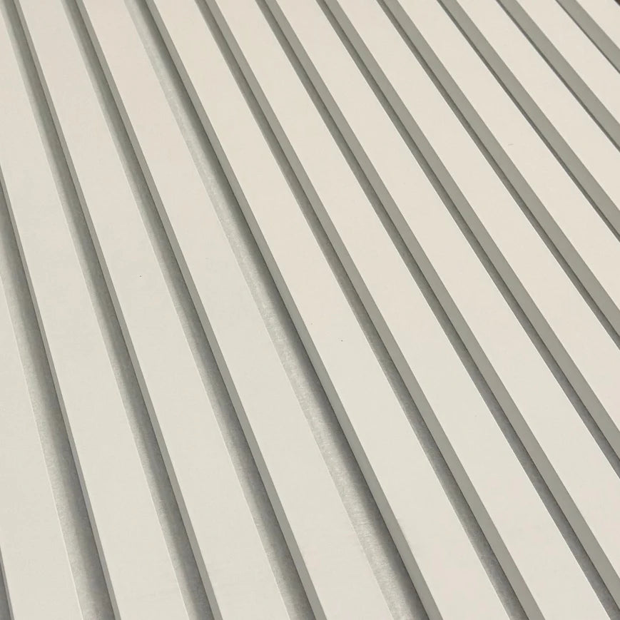 3 sided White on white felt back Acoustic Premium slatted wooden wall Panels 2400mm x 640mm - X1 Panel