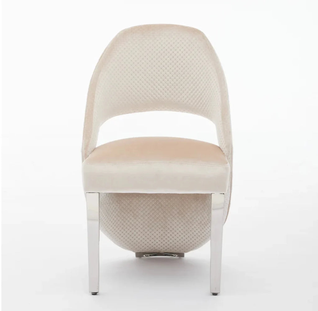 Pair of 2 Santorini Dining Chairs Cream Plush Velvet Chrome Legs