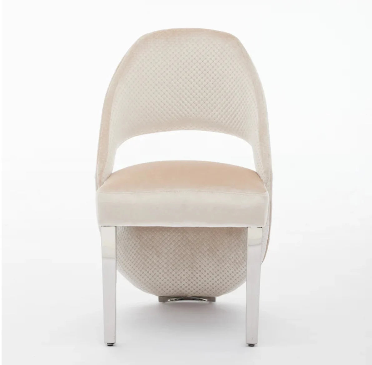 Pair of 2 Santorini Dining Chairs Cream Plush Velvet Chrome Legs