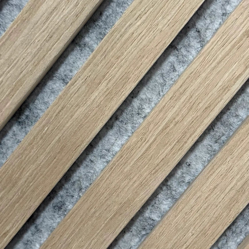 Oak on Grey felt Acoustic Premier 3 Sided wooden wall Panel 2400mm x 640mm x 21mm