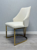 Milan Dining Chairs Set of 2 – Cream Velvet Upholstered Seat – Gold Metal Legs – Modern Luxury Dining Room Chairs UK