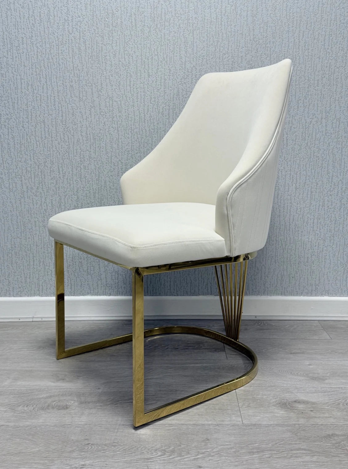 Milan Dining Chairs Set of 2 – Cream Velvet Upholstered Seat – Gold Metal Legs – Modern Luxury Dining Room Chairs UK