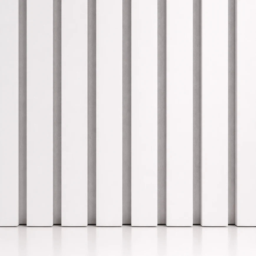 3 sided White on white felt back Acoustic Premium slatted wooden wall Panels 2400mm x 640mm - X1 Panel