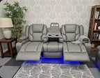 Roma 3 Seater Grey Leather Electric Recliner Sofa with Cup Holders, LED Lights & Wireless Charger, USB Port