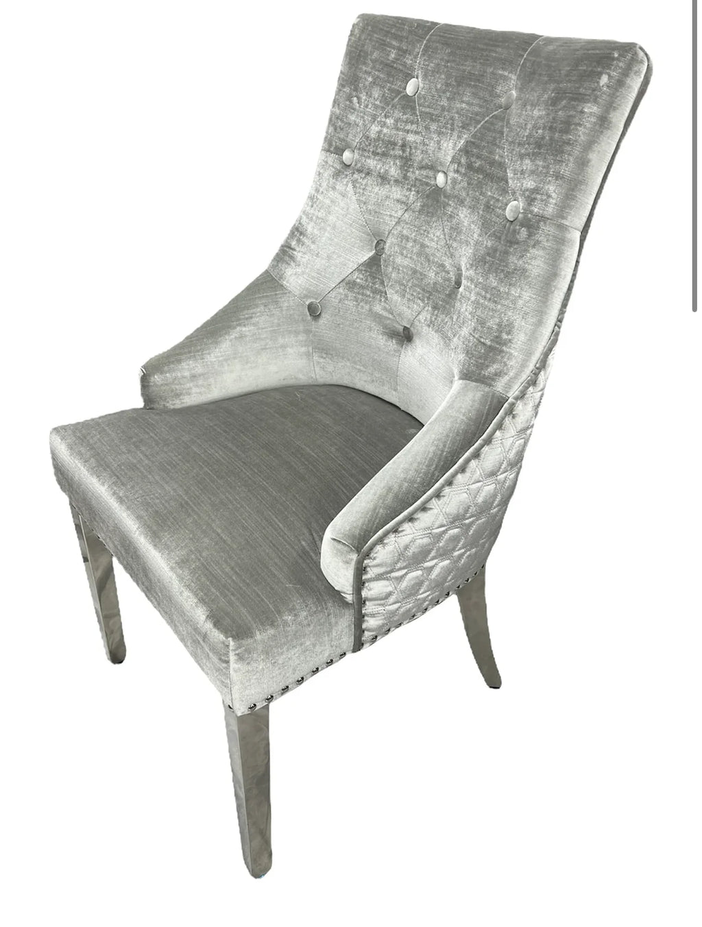 Pair of 2 Majestic Dining Chairs Silver Crush Velvet