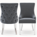 Pair of Kensington Grey velvet dining chairs