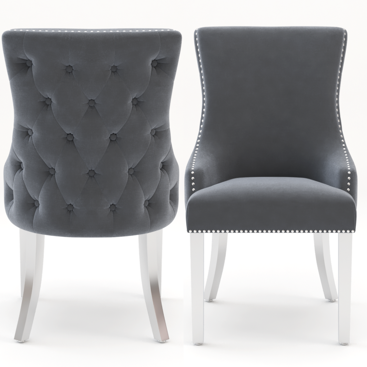 Pair of Kensington Grey velvet dining chairs