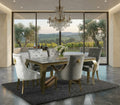 Louis Gold Grey marble Dining Table 1.8M + 4/6 Roma Silver Grey/gold Dining Chair