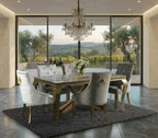 Louis Gold Grey marble Dining Table 1.8M + 4/6 Roma Silver Grey/gold Dining Chair