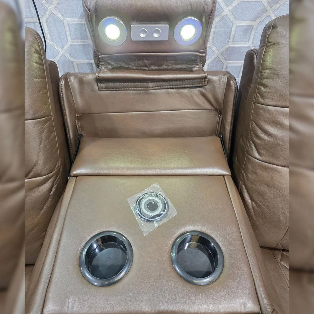 Halifax 3+2  Seater Grey Leather Electric Recliner Sofa with Cup Holders, LED Lights & Wireless Charger, USB Port