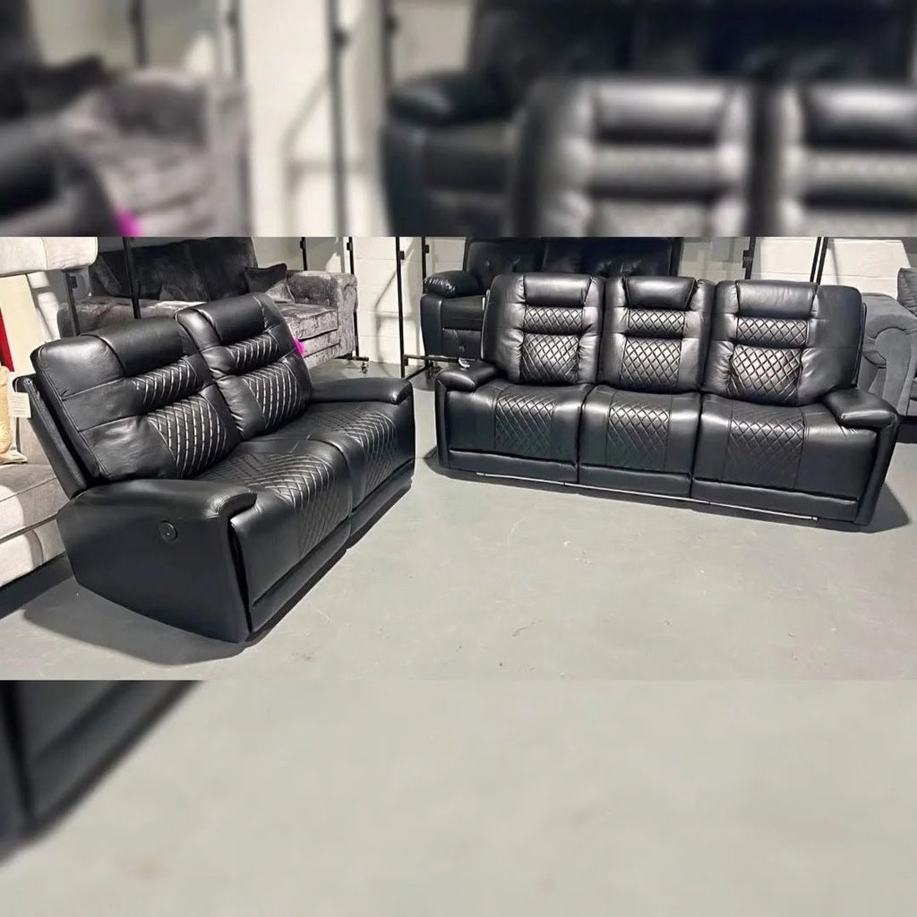 Halifax 3+2  Seater Grey Leather Electric Recliner Sofa with Cup Holders, LED Lights & Wireless Charger, USB Port