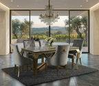 Louis Gold Grey marble Dining Table 1.8M + 4/6 Roma Silver Grey/gold Dining Chair