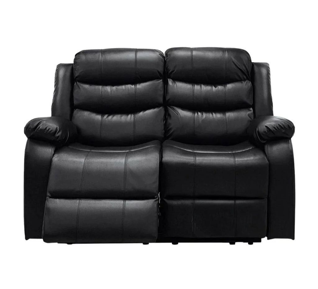 Recliner Sofa Set 3 And 2 Seater Black Aire Leather with Drink Holder