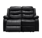 Recliner Sofa Set 3 And 2 Seater Black Aire Leather with Drink Holder