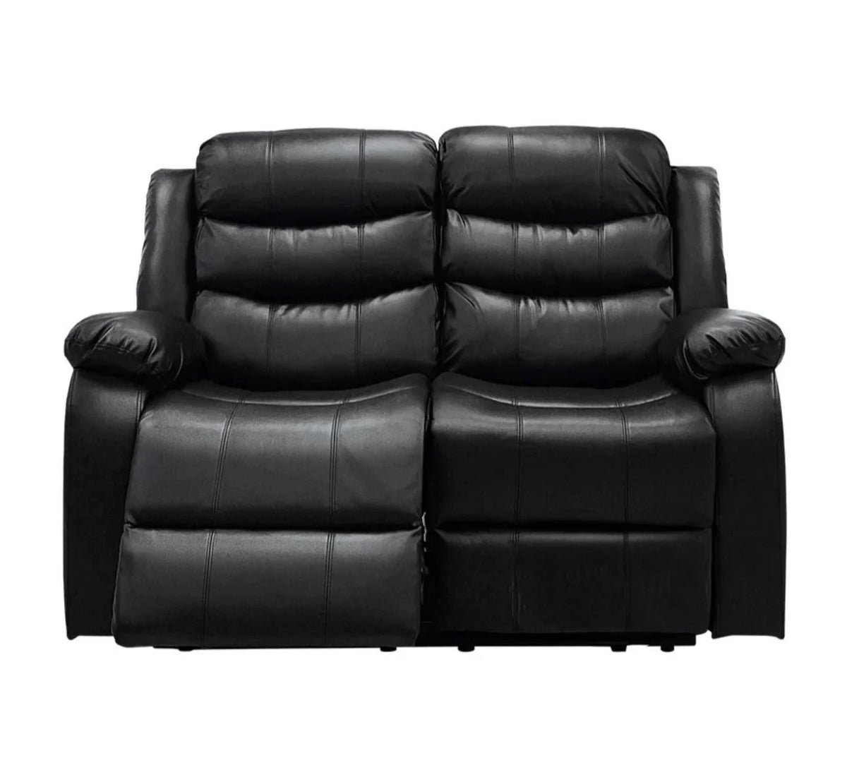 Recliner Sofa Set 3 And 2 Seater Black Aire Leather with Drink Holder