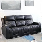 Florida 3 Seater Black Leather Electric Recliner Sofa with Cup Holders, LED Lights & Wireless Charger, USB Port