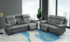 Hifsa 2 Seater Grey Leather Electric Recliner Sofa LED Lights & , USB Port