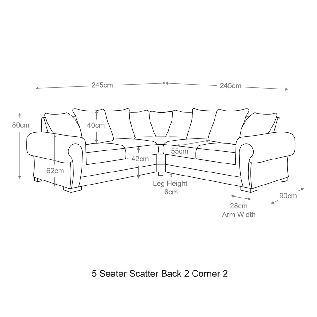Milan 5 Seater Corner Sofa Scatter Back