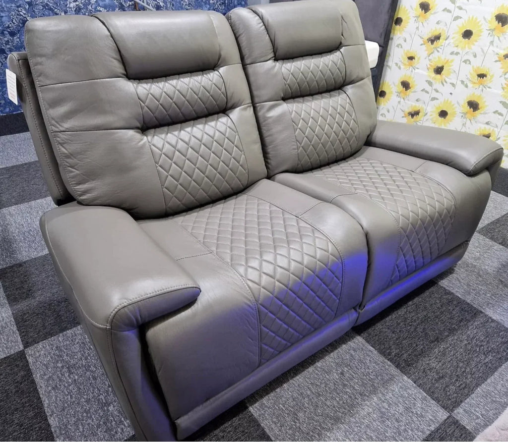 Halifax 2 Seater Grey Leather Electric Recliner Sofa with , LED Lights & USB Port