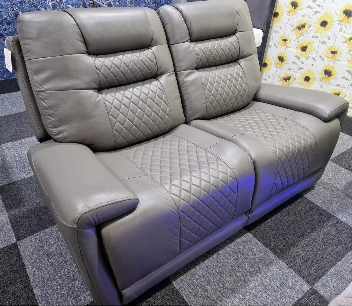 Halifax 2 Seater Grey Leather Electric Recliner Sofa with , LED Lights & USB Port