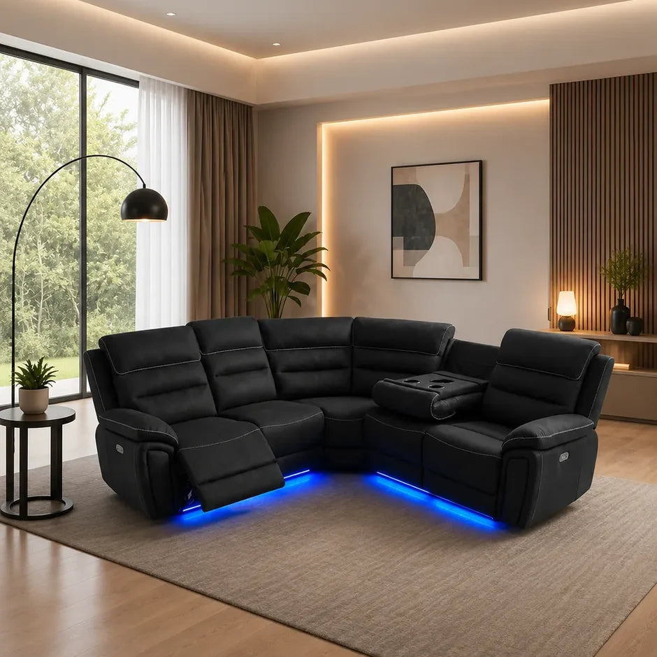 Milano Platinum Fabric Electric Corner Recliner Sofa USB charging