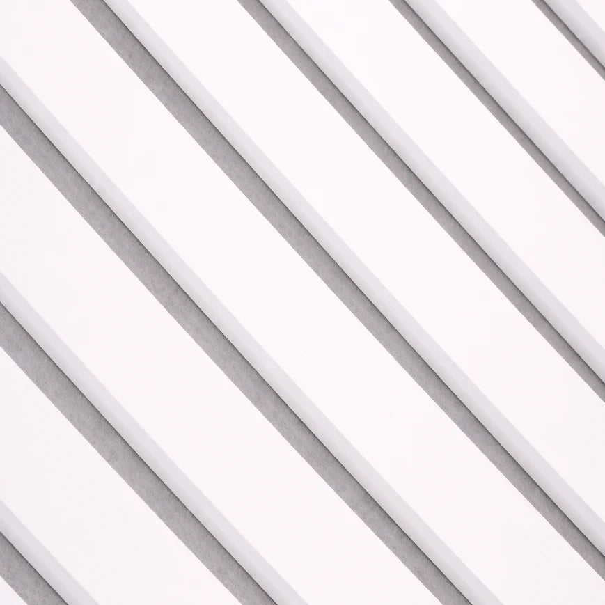 White on white felt back Acoustic Premium slatted wooden wall Panels 2400mm x 640mm x 21mm