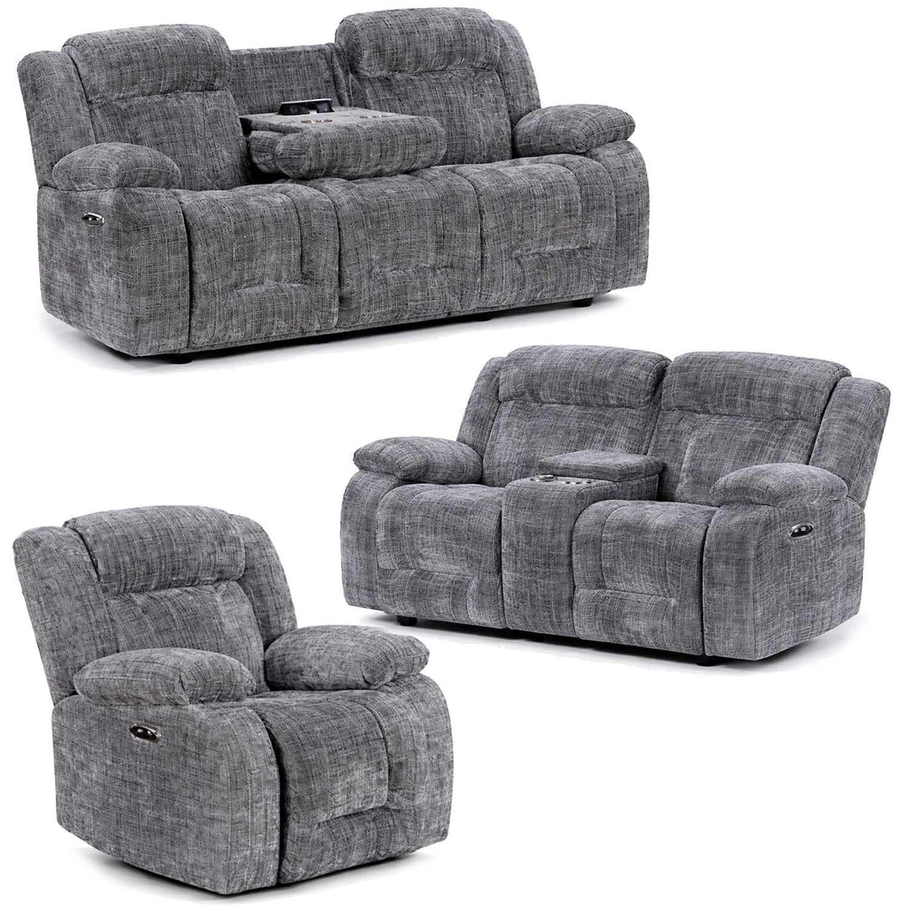 Unico Range Electric Power Grey Fabric Recliners 3, 2 Seater Armchair