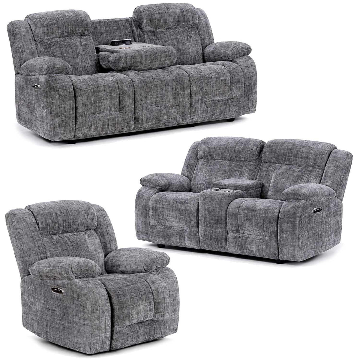 Unico Range Electric Power Grey Fabric Recliners 3, 2 Seater Armchair