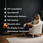 Dark Grey Acoustic Premium slatted wooden felt back wall Panels 2400mm x 600mm - x1 Panel