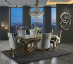 Louis Gold Grey marble Dining Table 1.8M + 4/6 Roma Silver Grey/gold Dining Chair