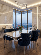 Louis Marble Dining Table With Lewis Lion Knocker Chairs