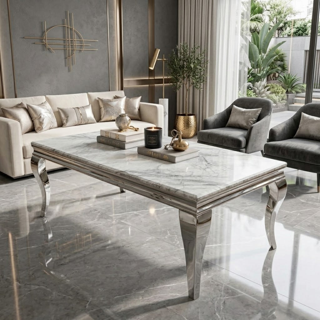 Louise Marble Coffee Table - Modern Uk Living Room Table - Multiple Colours Available