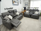 Florida 3 Seater Grey Leather Electric Recliner Sofa with Cup Holders, LED Lights & Wireless Charger, USB Port