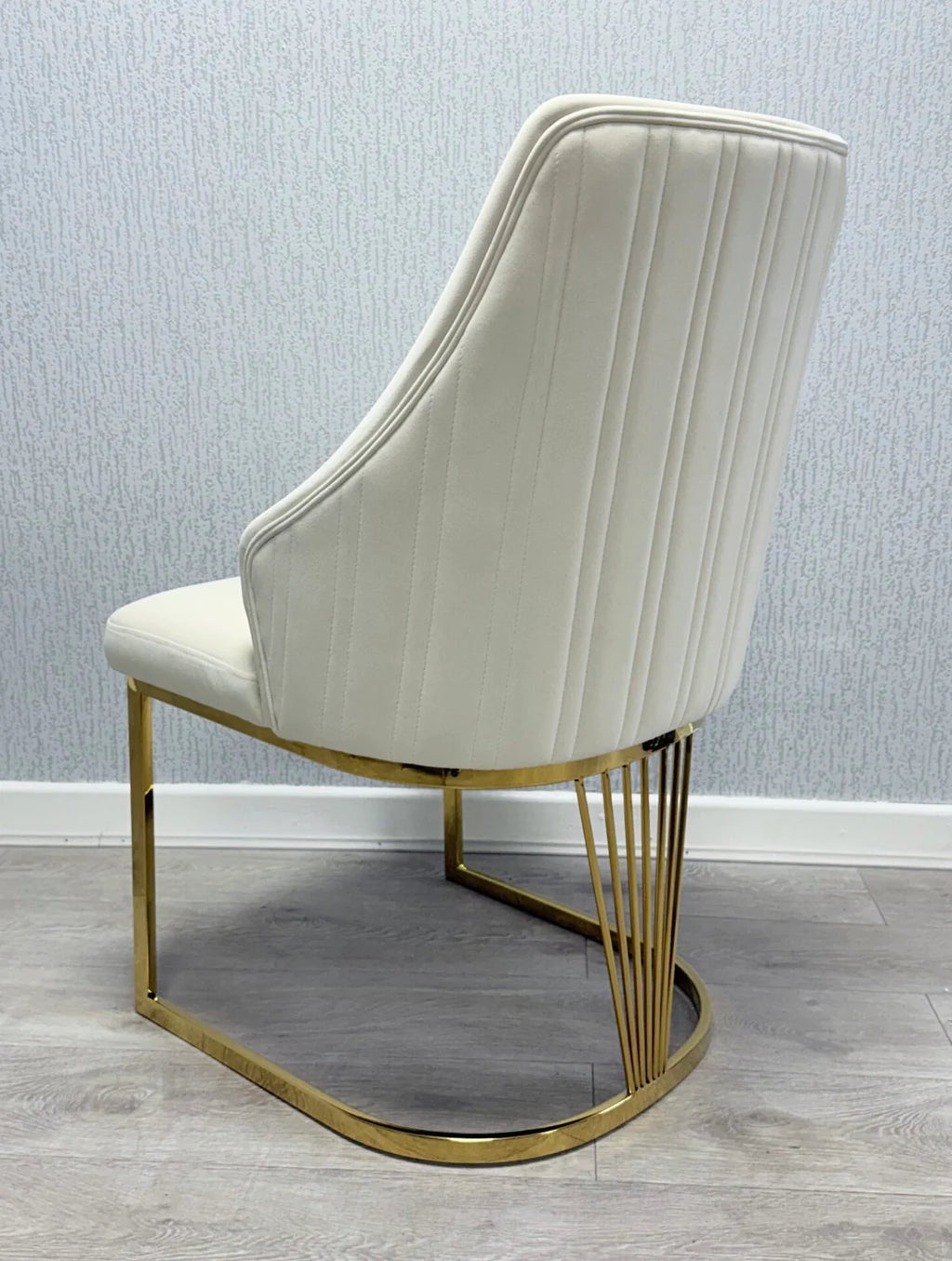 Milan Dining Chairs Set of 2 – Cream Velvet Upholstered Seat – Gold Metal Legs – Modern Luxury Dining Room Chairs UK