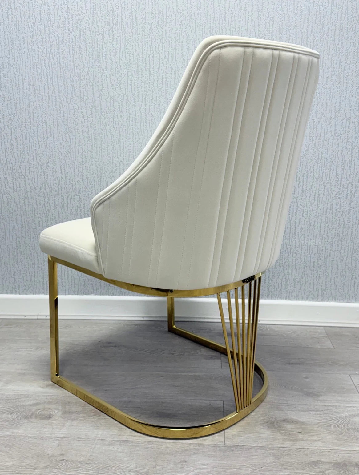 Milan Dining Chairs Set of 2 – Cream Velvet Upholstered Seat – Gold Metal Legs – Modern Luxury Dining Room Chairs UK