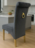 Pair Of 2 Sofia Grey & Gold Knocker Dining Chair