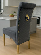 Pair Of 2 Sofia Grey & Gold Knocker Dining Chair