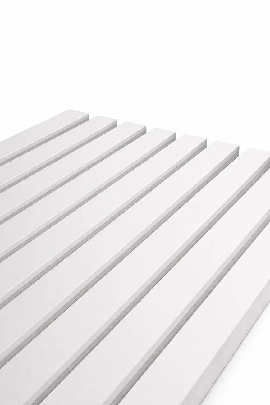 3 sided White on white felt back Acoustic Premium slatted wooden wall Panels 2400mm x 640mm - X1 Panel