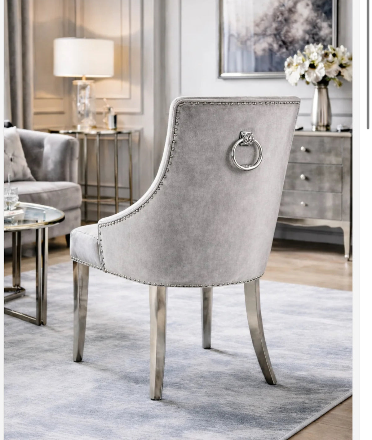 Louis Marble Dining Table With Jessica Ring Knocker Chairs