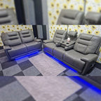Halifax 3+2  Seater Grey Leather Electric Recliner Sofa with Cup Holders, LED Lights & Wireless Charger, USB Port