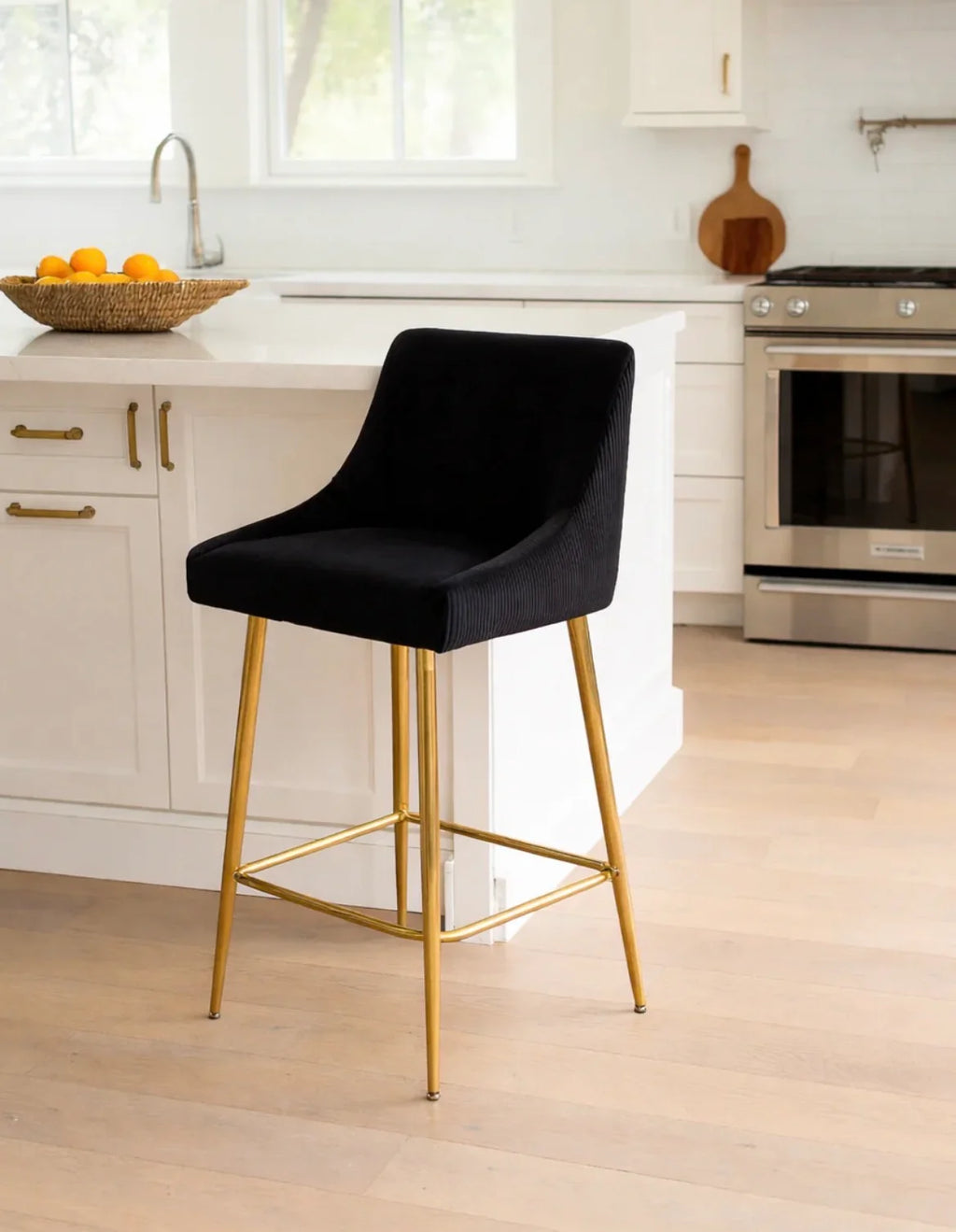Milan Black Velvet Bar Stool with Gold Legs | Luxury Kitchen Breakfast Bar Chair