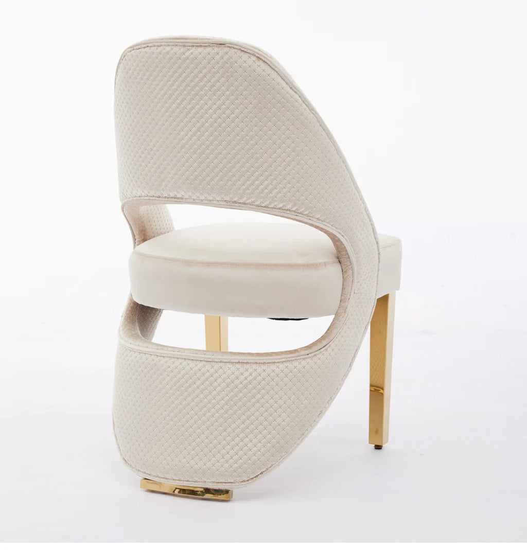 Pair of 2 Santorini Dining Chairs Cream And Gold Plush Velvet
